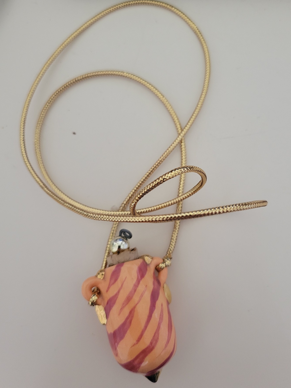 Vintage Hand Painted Tiger Porcelain Perfume Penndant with Dabber